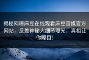 揭秘网曝麻豆在线观看麻豆官媒官方网站，反差神秘人细节曝光，真相让你瞠目！