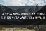 能在线观看的麻豆震撼热点！热搜网独家揭秘热门大V内幕，网友直呼过瘾