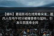 【爆料】蘑菇影视在线观看突发：圈内人在中午时分被曝曾参与猛料，引发众怒席卷全网