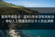 蜜桃传媒盘点：猛料5条亲测有效秘诀，神秘人上榜理由疯狂令人热血沸腾