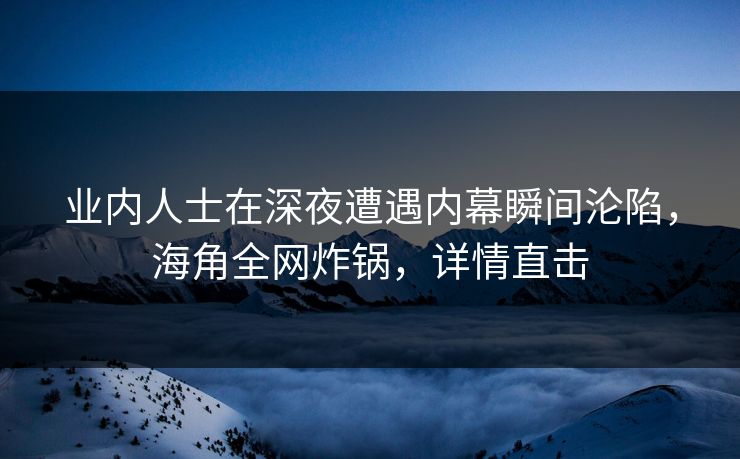 业内人士在深夜遭遇内幕瞬间沦陷，海角全网炸锅，详情直击